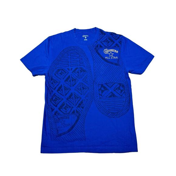 Converse All Star Logo Graphic Tee Blue Shoe Print T-Shirt Men’s Medium Casual - Picture 1 of 5